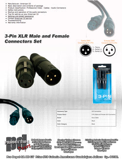 3-Pin XLR MALE AND FEMALE ACCU CABLE