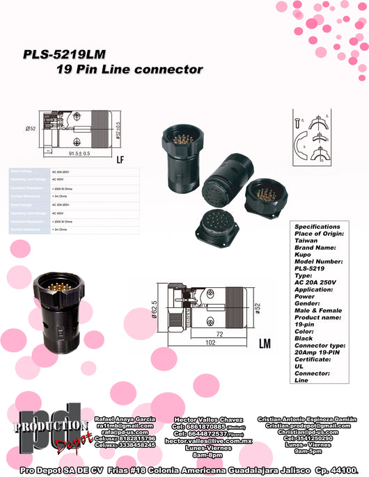 PLS-5219LM 19 PIN LINE CONNECTOR MALE AND FEMALE